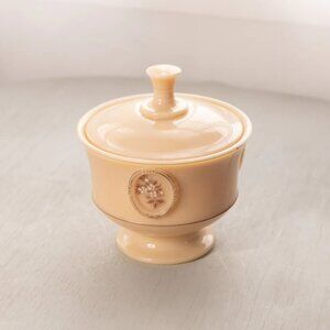 Vintage Westmoreland Almond Glass Floral Lidded Dish